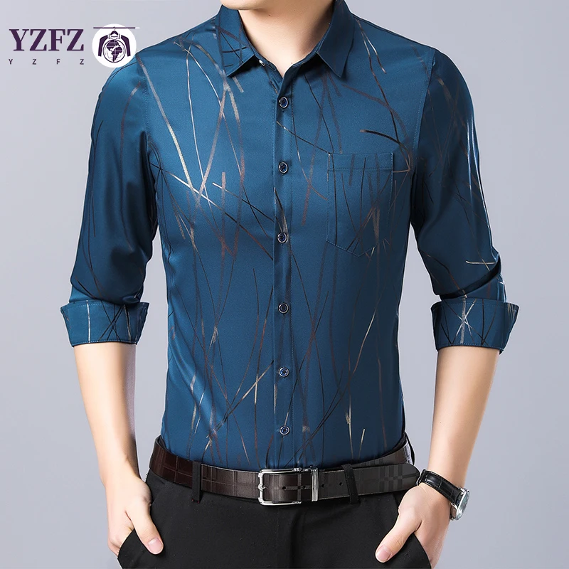 

New Men's Casual Printed Long Sleeved Lapel Shirt for Spring and Autumn Fashion Comfortable Wrinkle Free Top Without Ironing