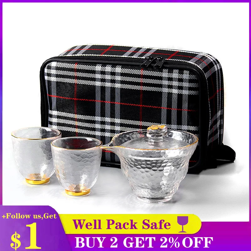 

HMLOVE Portable Travel Teaware Sets Japanese Style Heat-resistant Glass Gaiwan Transparent Cover Bowl Tea Cup Tureen Clip