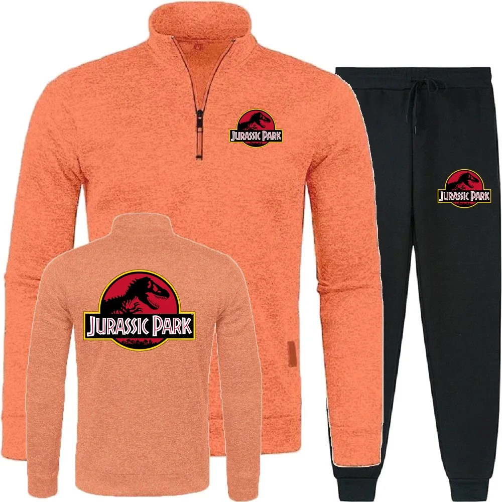 Picture 3: JURASSIC PARK Dinosaur World Graphic Men 2Pcs Sets Hoodies Pants Two Pieces Sets Sweatshirts Half Zipper Soft Fleece Turtleneck