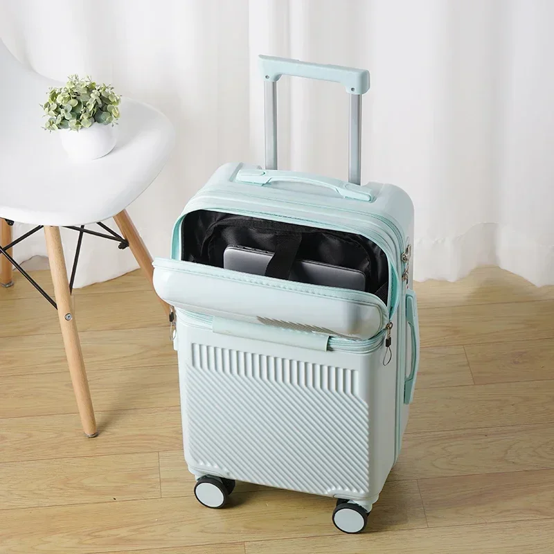 Fashion Front Opening 20 22 24 26 Inch Boarding Suitcase Travel Suitcases with Wheel ABS+PC Rolling Luggage Case with Cup Holder