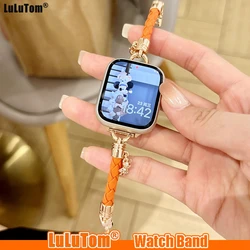 Braid Leather Strap For Apple Watch Band Ultra 49 38 41 40 44 45 42mm Luxury Woman Bracelets IWatch Series 8 7 6 SE 5 4 3 Correa