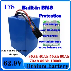 li-ion battery BMS  17S 62.9V 30Ah  50Ah 60Ah 60v 80ah 40Ah 100Ah  lithium for 3000w scooter bicycle motorcycle + charger