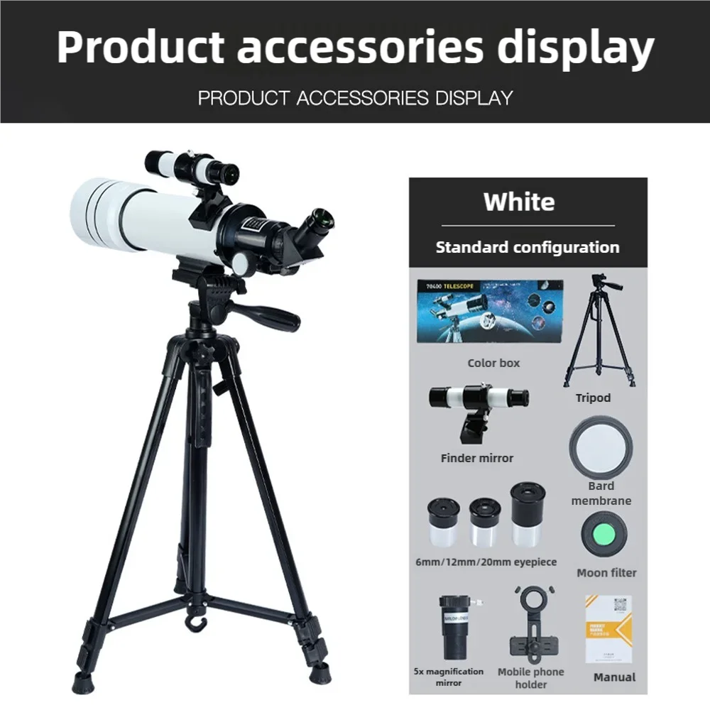 HD Astronomical Telescope, 70mm Aperture, 400mm Focal Length, Observing The Moon and Stars, Bird Watching, 333.35x