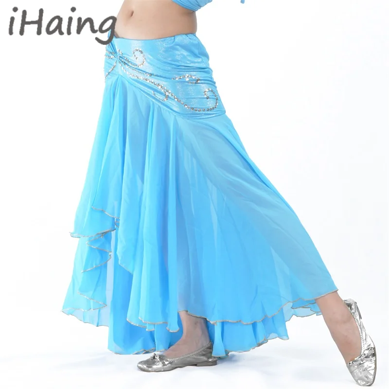 Women Bollywood Belly Dance Long Chiffon Layered Skirt Korean Oriental Dancer Lesson Practice Wear Party Stage Costume Clothing