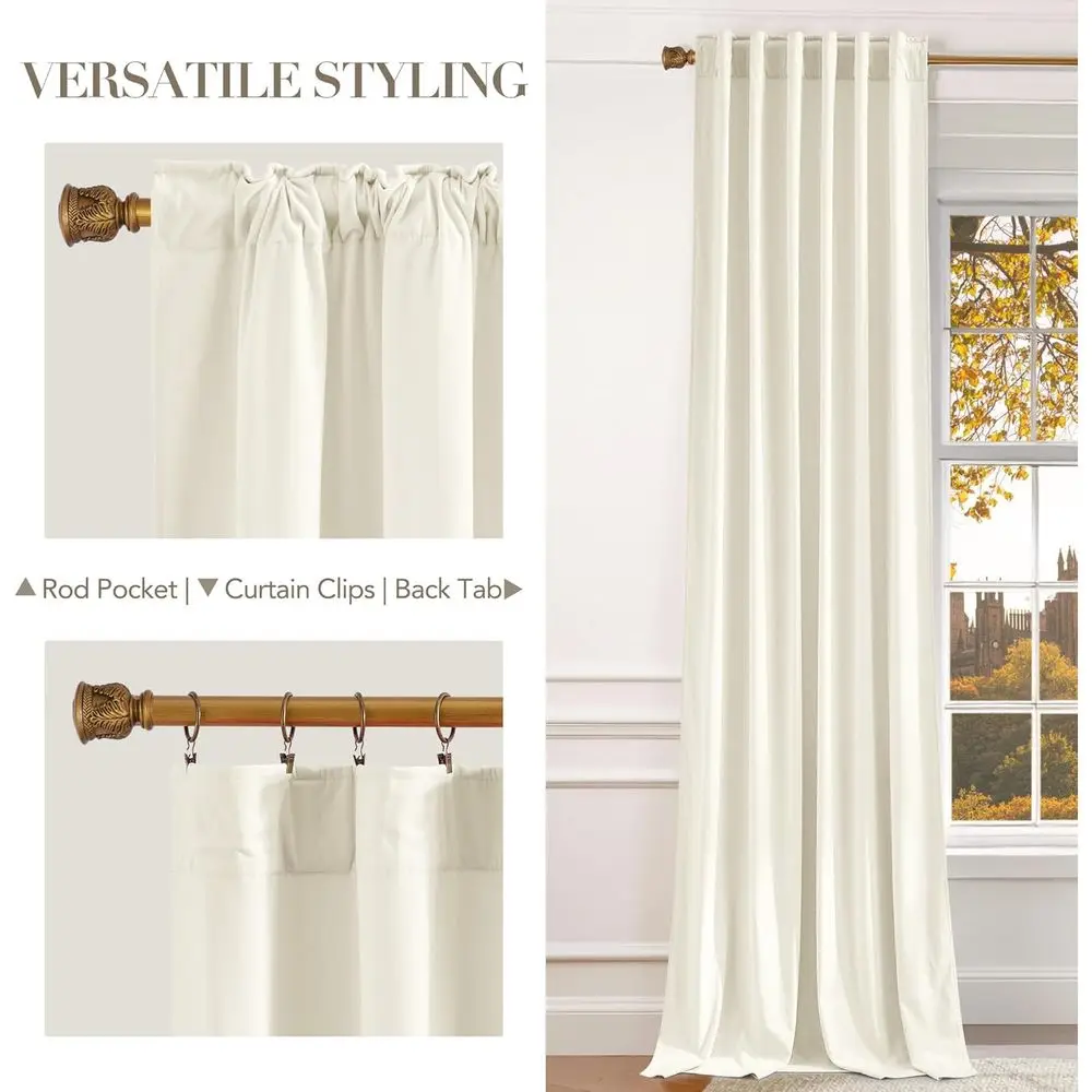 Luxuriöse Vorhänge aus elfenbeinfarbenem Samt, 120 lang, 52-breit, raumverdunkelnd, wärmeisoliert, geeignet für Schlafzimmer und Wohnzimmer
