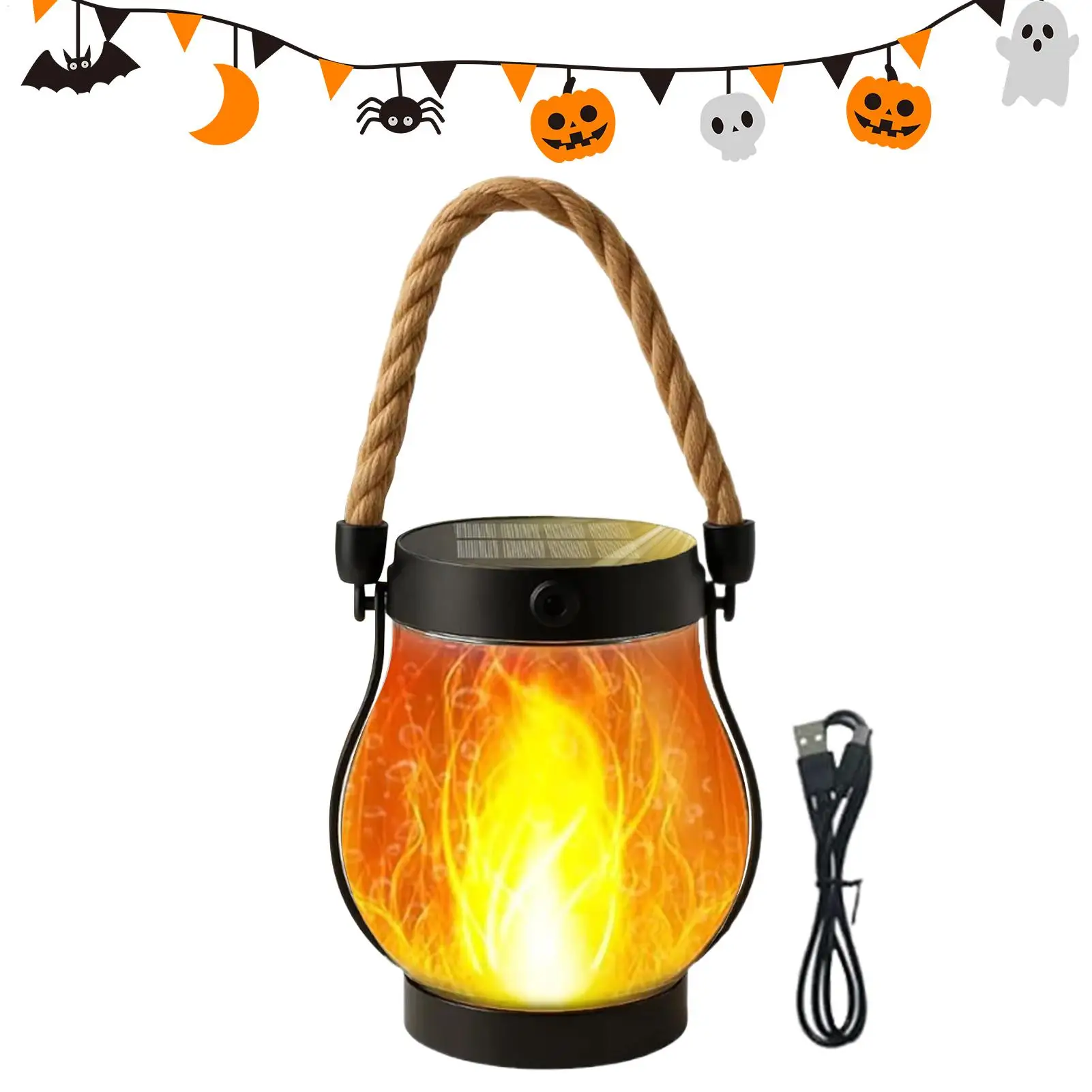 USB Rechargeable Camping Light Solar Flame Lights Waterproof Hanging Lantern Outdoor Lights for Garden Patio Camping Decor