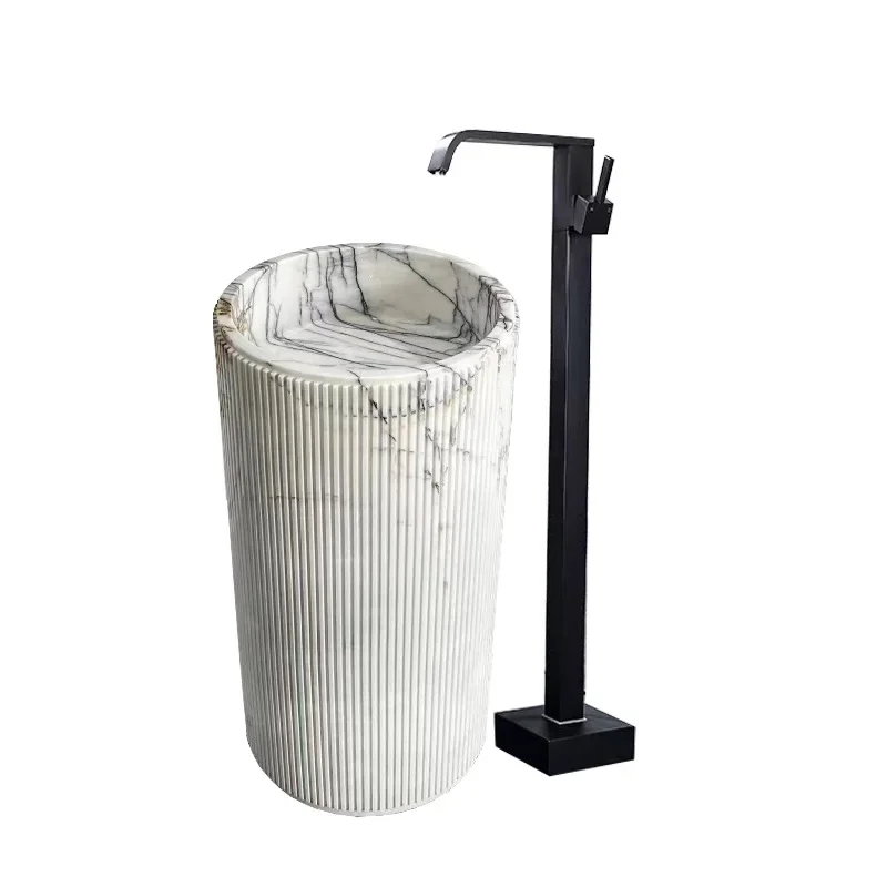 Column basin, marble grooved column wash basin integrated, bathroom column basin
