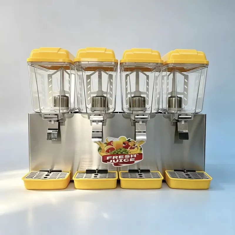 4 Cans Refrigerated Juice Dispenser Stainless Steel Automatic Fruit Beverage Dispenser for Catering Kiosks