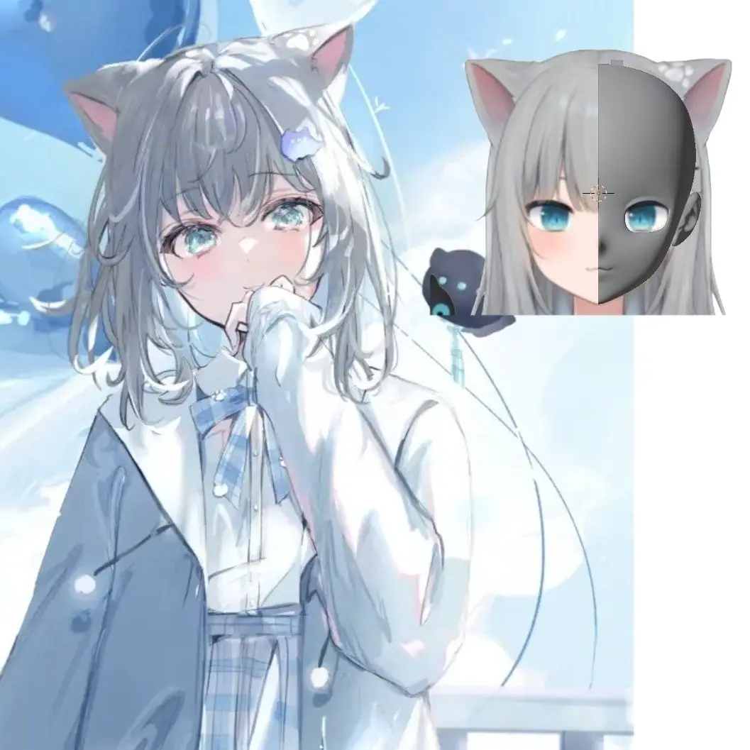 Customize Character Small Cat Kigurumi Half Head with Lock Anime Cosplay Kig Mask Costumes Accessories 3D Head Shell Prop