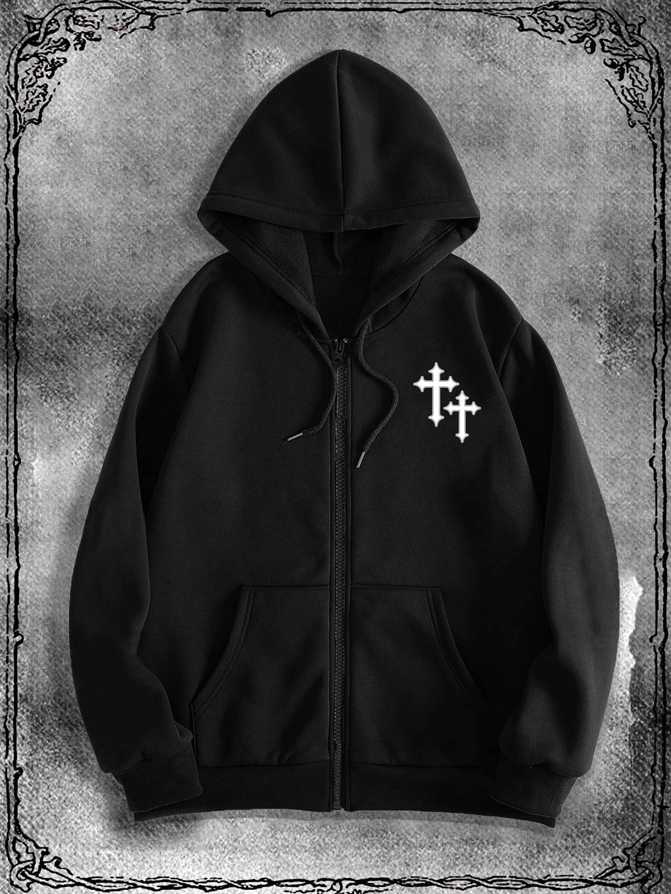 เสื้อฮู้ดซิปสไตล์โกธิคพิมพ์ลาย - Street Fashion Zip Up Hoodie บทวิจารณ์และราคา