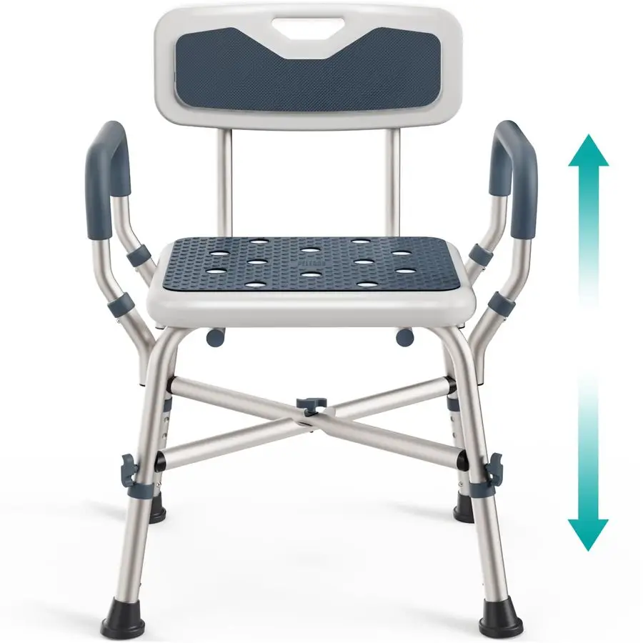

Shower Chair for Elderly and Disabled 450lb with Padded Armrests and Back, Adjustable Height Shower Seat, Heavy Duty Shower Chai