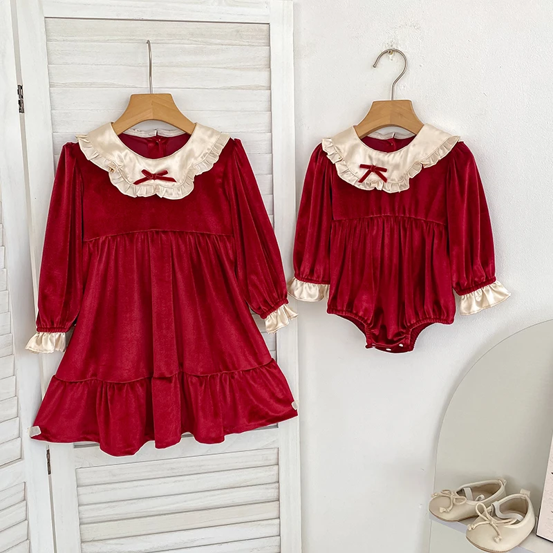 Weihnachten Schwestern Mädchen Prinzessin Kleid Neujahr Party Kleidung Baumwolle Spleißen Kinder Party Kleid Baby Bodys Schwestern Kleidung
