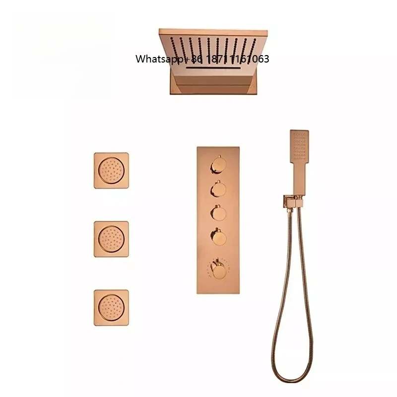 Rose Gold Bathroom Shower Set With Music Shower Head Wall Mounted Bath Shower System