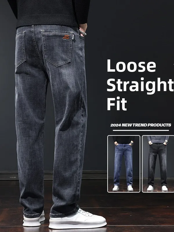 

Loose Casual Men's Jeans Straight Leg Long Pants Spring Autumn New Sle Wear Resistant mid Waist Zipper Fly Daily Wear