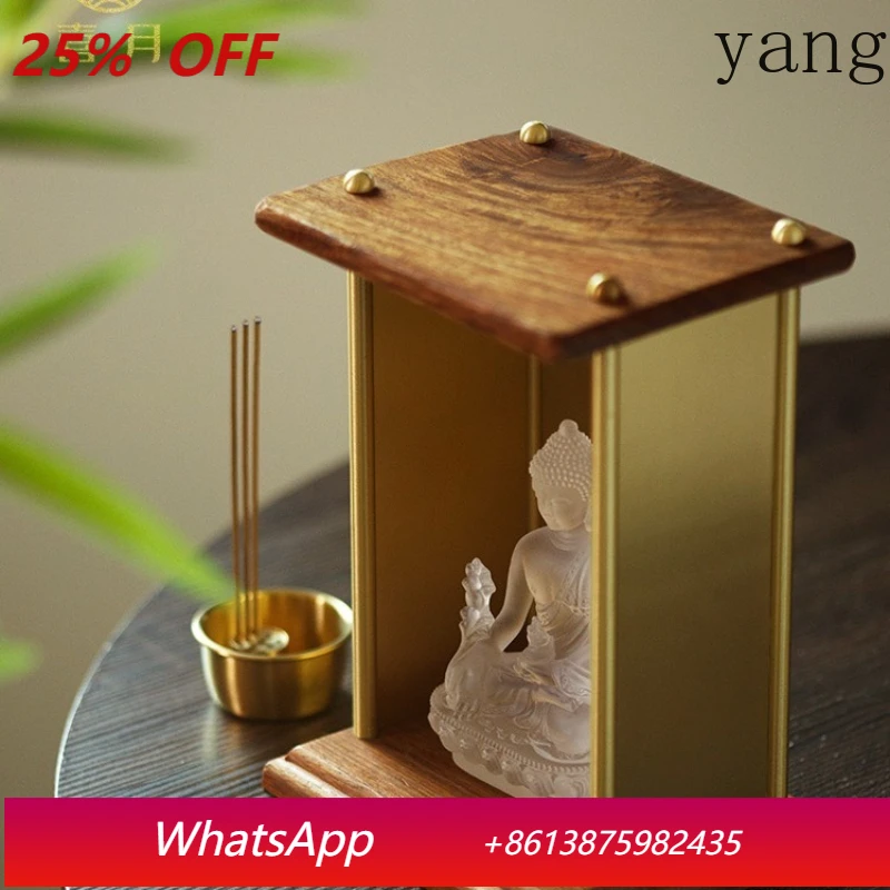 YJQ Solid wood small mini desktop Buddhist shrine shrine Guanyin Bodhisattva Buddha offering table