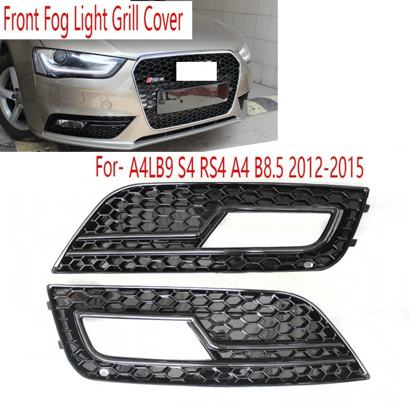 1Pair Car Front Fog Light Grill Cover for-Audi A4LB9 S4 RS4 A4 B8.5 2012-2015 Honeycomb Grille Black