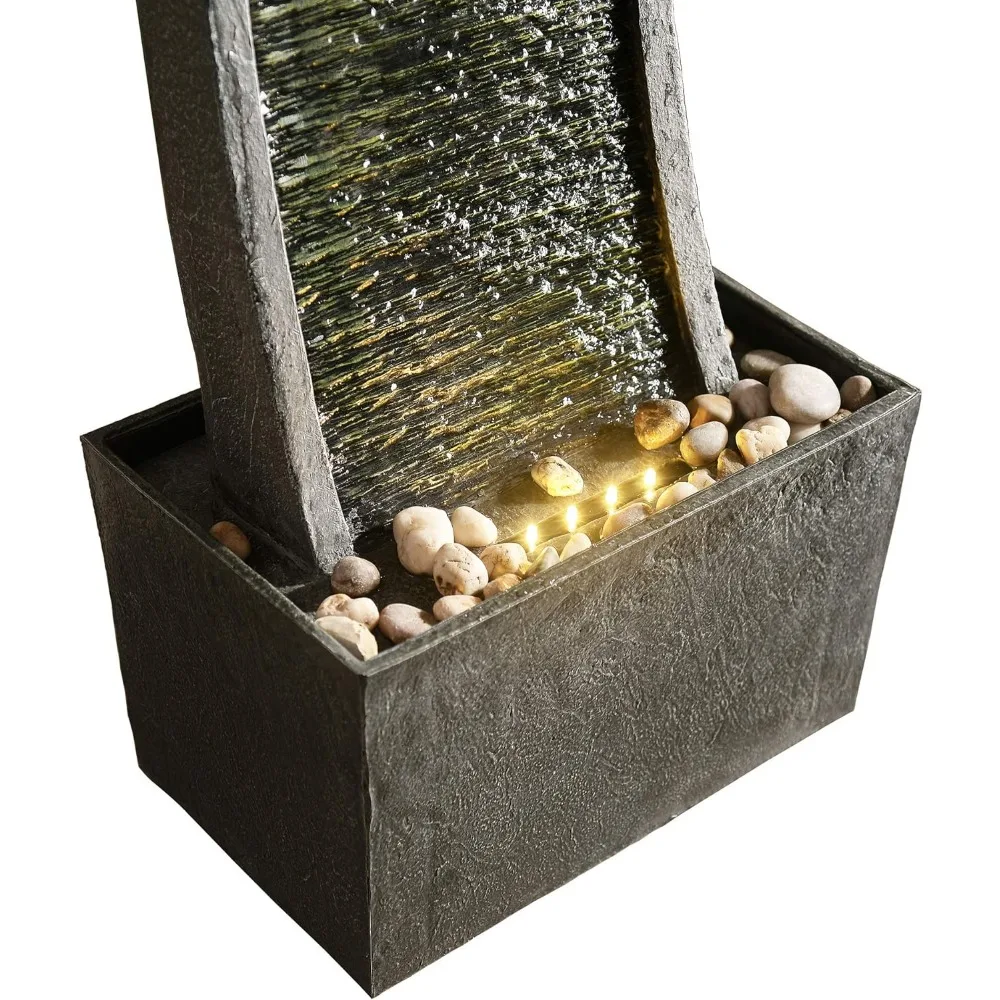 Imagem -06 - Polegadas Modern Curvo Faux Slate Waterfall Fountain Acentos de Luz Led 1.98 Galão Bomba 38.58