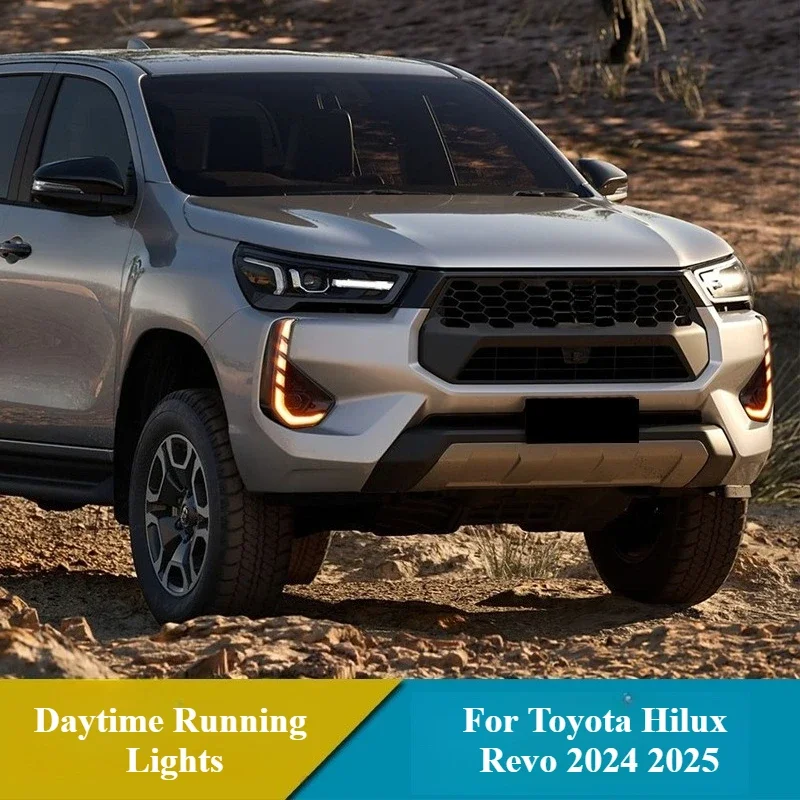 

Для Toyota Hilux Revo Rocco 2024 2025 светодиодные дневные ходовые огни динамический указатель поворота передний бампер противотуманные фары дневного света