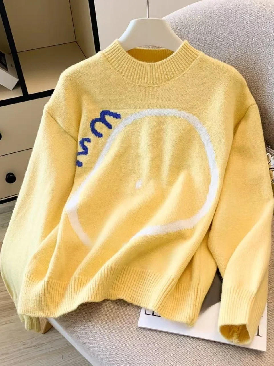 

Sweet Dopane Thi Knitted Sweater Autumn Winter Long Sve round Ne Cartoon Embroidery Woolen Women's Top Faion Sle