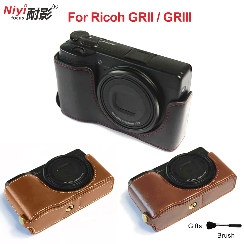 Etui ze skóry PU niepełne etui na aparat do Ricoh GRIII GR 2 GR-2 GRIII GR3 GR-3 z otworem na baterie