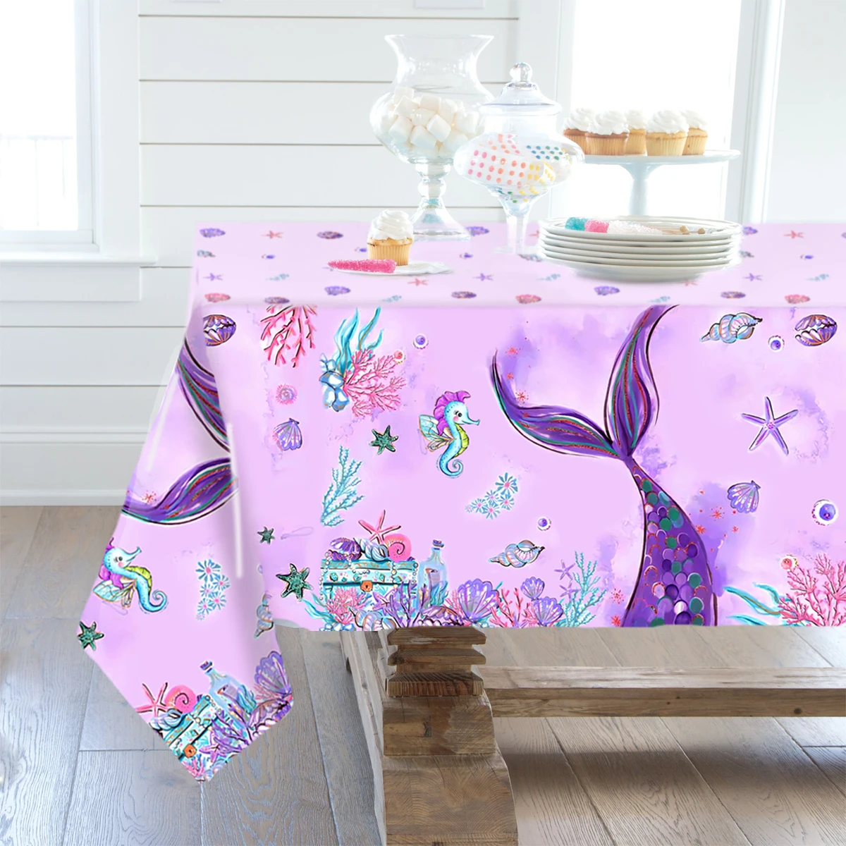 Mermaid Disposable Tablecloths Mermaid Birthday Party Decor 1st Birthday Girl Under the Sea Party Supplies Baby Shower Decor