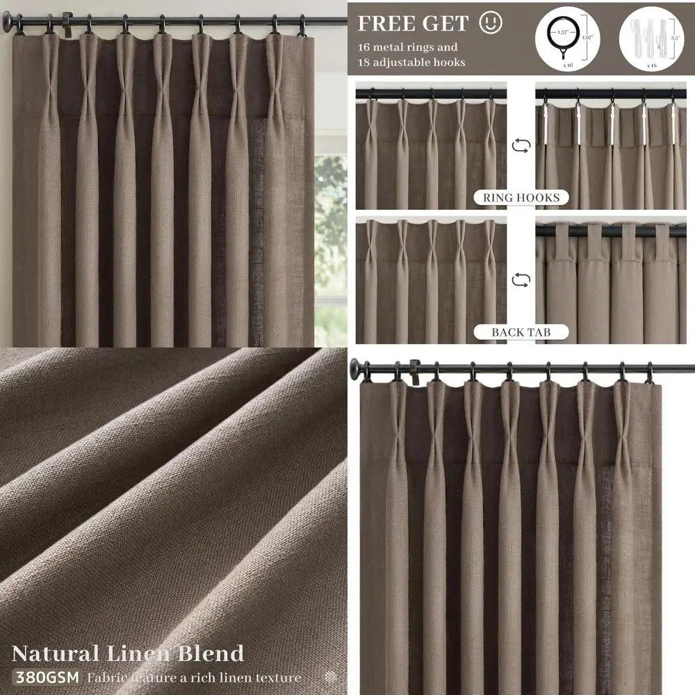 

Льняные шторы в деревенском стиле (90 дюймов) с крючками для плиссировки, полупрозрачные, для гостиной и спальни