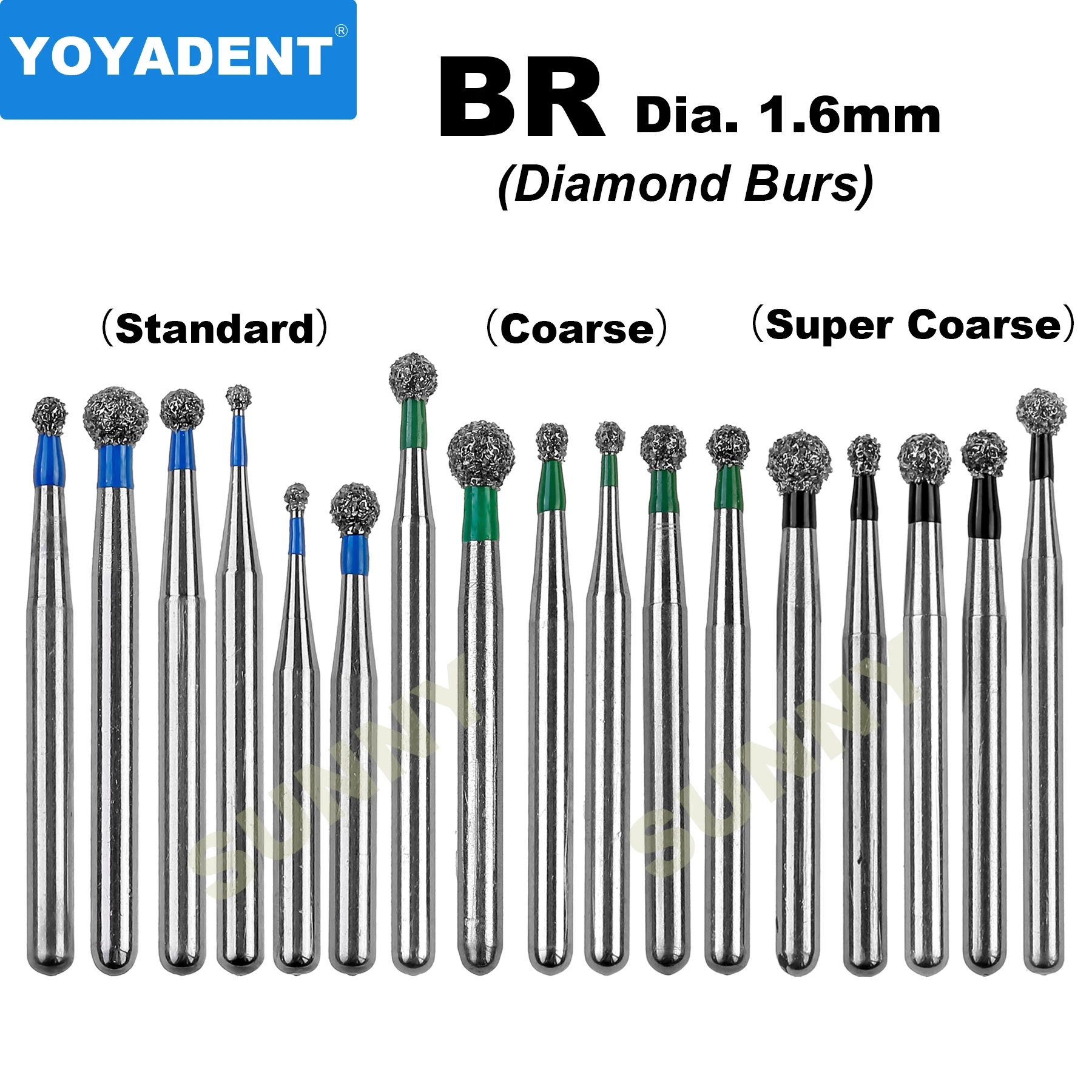 

BR Type Dental Burs Standard/Coarse Dental Diamond Burs Dentistry Strawberries for High Speed Handpiece Dia.1.6mm 10pcs/Pack