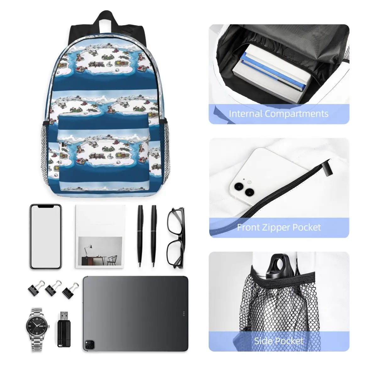 Club Penguin M Backpack Hot Sale Daypack Large Capacity Boys Girls BookBag Shoulder Bags for Men Women School Bag