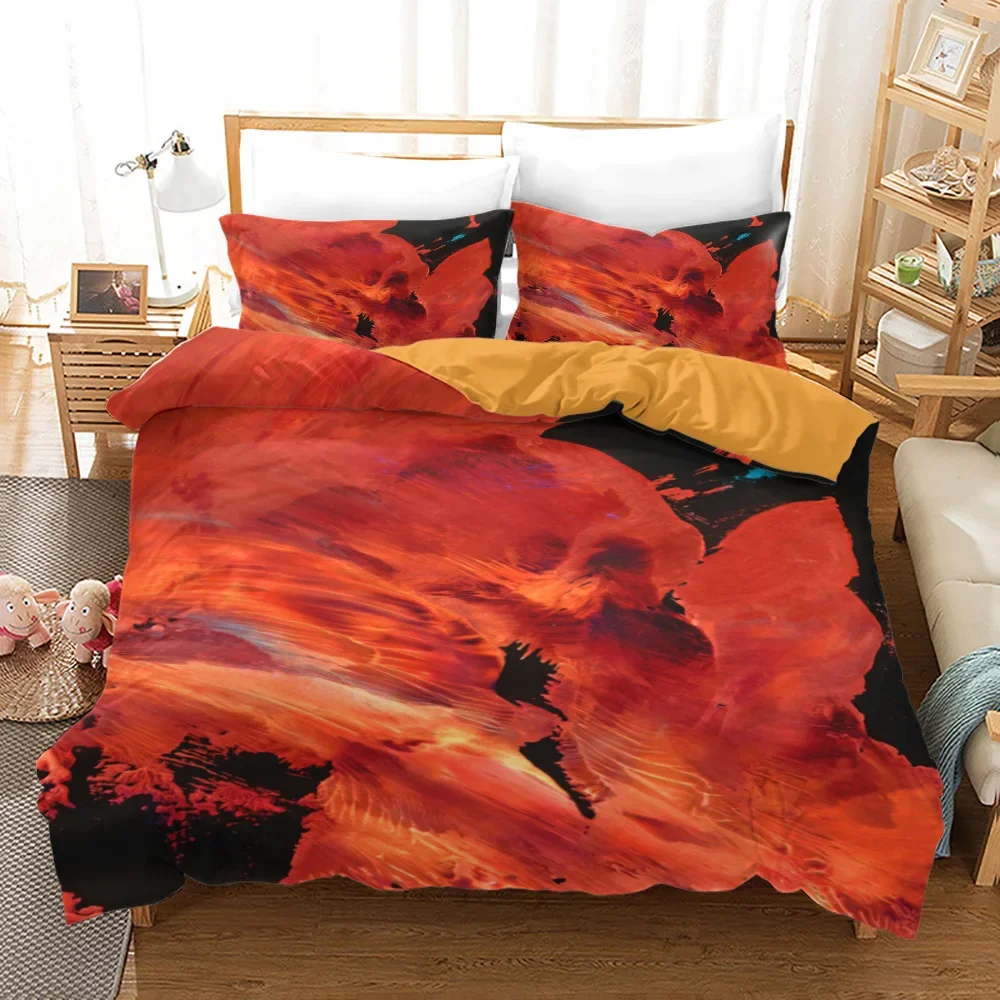 Oil Painting Style Duvet Cover King/Queen Size Modern Trendy Abstract Orange Tone Splash Ink Graffiti Soft Polyester Bedding Set