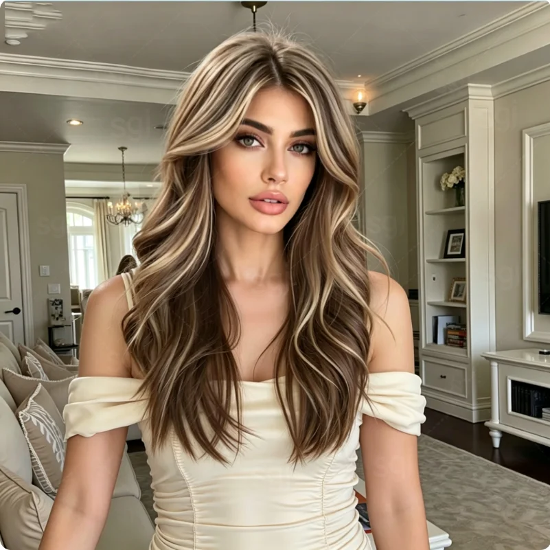 24Inch Long Natural HD Lace Wig Body Wave Highlight Blond for Women Pre-Plucked Transparent Lace Frontal Versatile Hair Wig