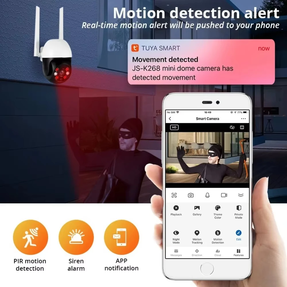 5MP TUYA PTZ IP Camera Outdoor Home Security Auto Tracking AI Human Detection WIFI CCTV Surveillance Camera Work With Tuya Smart