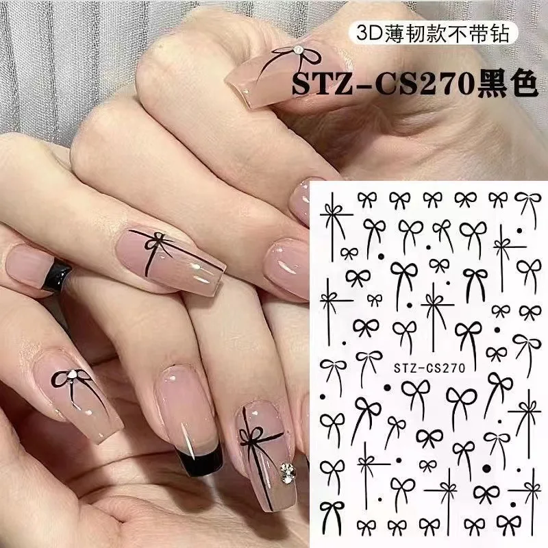 Hot Selling French Bow Nail Art Stickers 1pcs Red Gift Ribbon Design Self Adhesive Waterproof Decals for Holiday Manicure