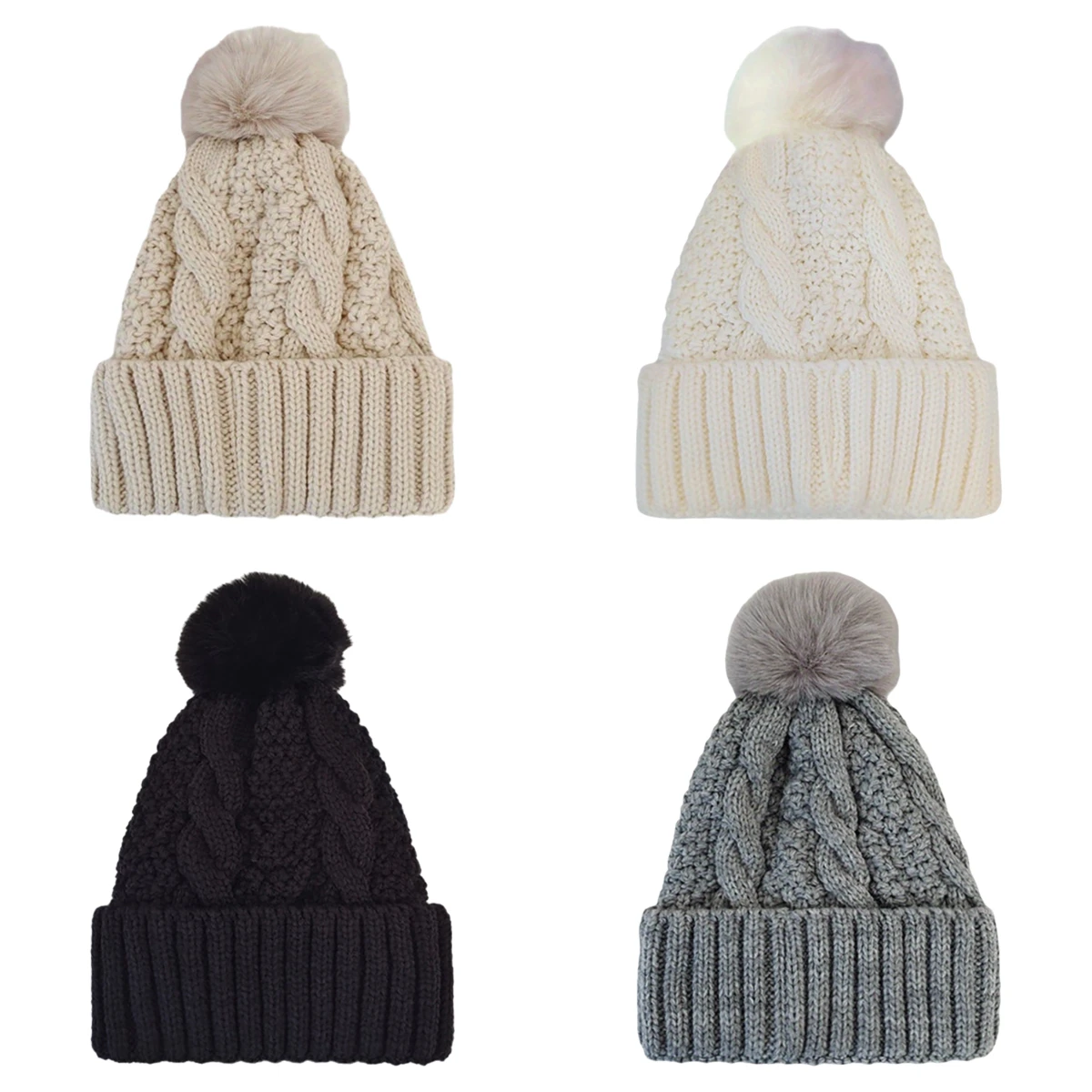

Solid Color Fashionable Knitted Hat Woman Cute Pompom Hat Winter Outdoor Warmth Windproof Thick Pullover Hat Top Brimless Cap