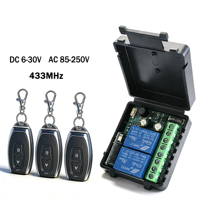 

6-30V 85-250V 12V 24V 433МГц Реле дистанционного управления, мотор привода гаражных ворот, светодиодная подсветка штор, переключатель передачи сигнала.