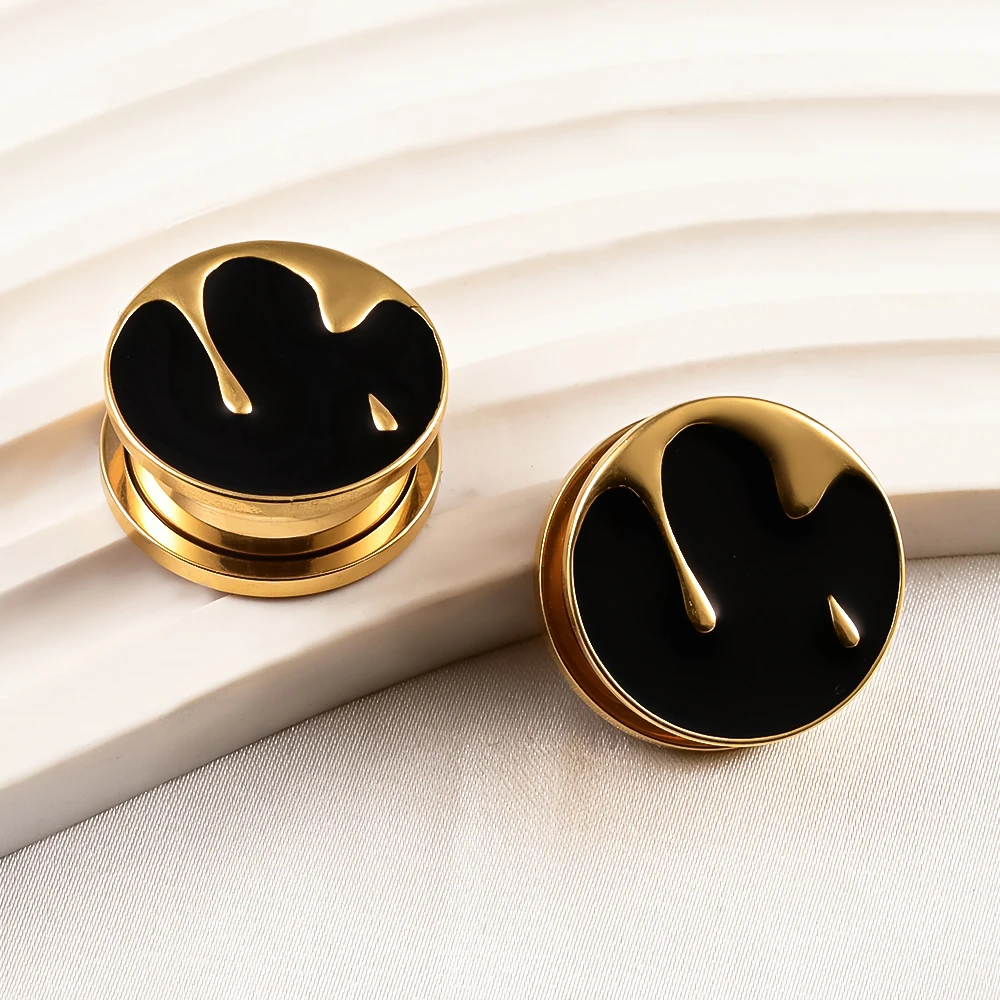Vankula 2PCS 316 Stainless Steel Round Water Drop Ear Gauges Tunnels Plugs Stretcher Expander Piercing Women Body Jewelry