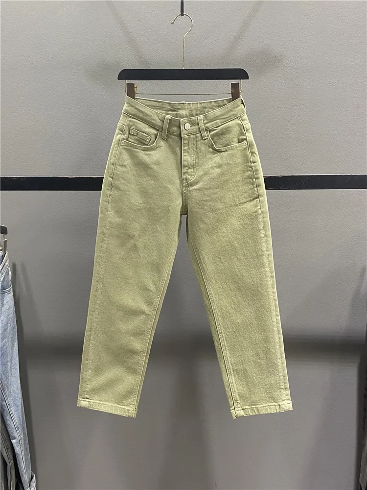 Pink Straight Leg Jeans Women's Casual Style Nine Points Slimming Cotton Stretch Denim Spring 2026 Fashion Versatile Small Size