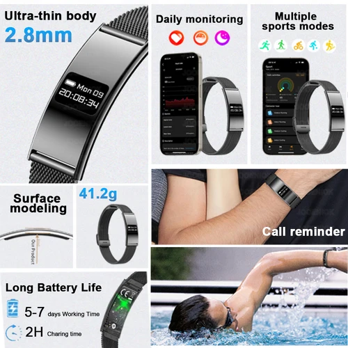 Imagen 2 del producto Pulsera inteligente para hombres y mujeres, Monitor de ritmo cardíaco durante el sueño, banda inteligente de salud, rastreador de actividad/deporte resistente al agua, reloj inteligente para Android iOS