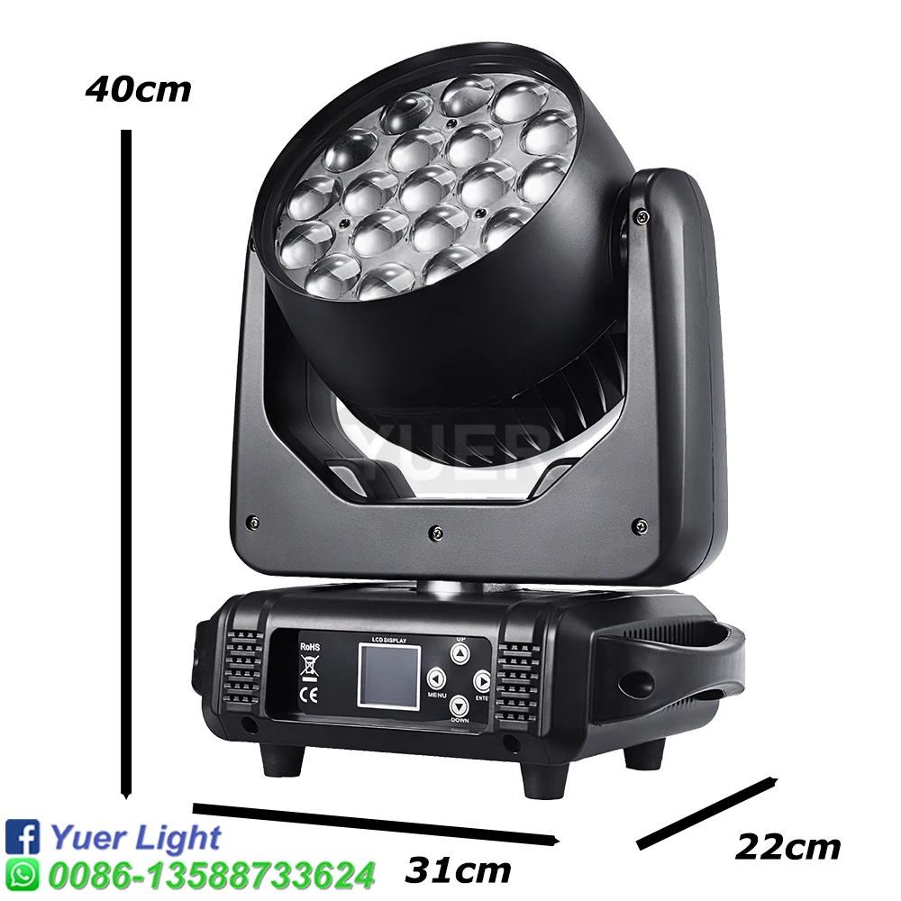 Imagem -05 - Yuer-led Rgbw Feixe e Lavagem Zoom Moving Head Light 19x15w Dmx512 dj Disco Festa Bar Dance Floor Efeito de Palco Equipamento de Iluminação