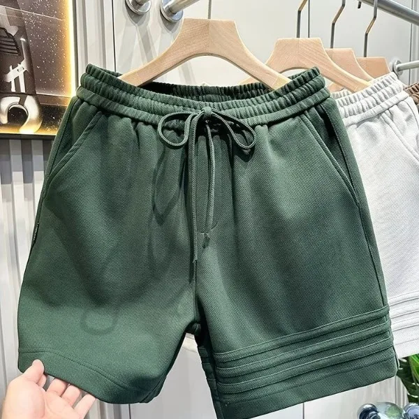

Men's Summer orts Tee-Stripes Design High-End Spor Casual Loose Five-Quarter American Sle Straight Leg Elastic Waist