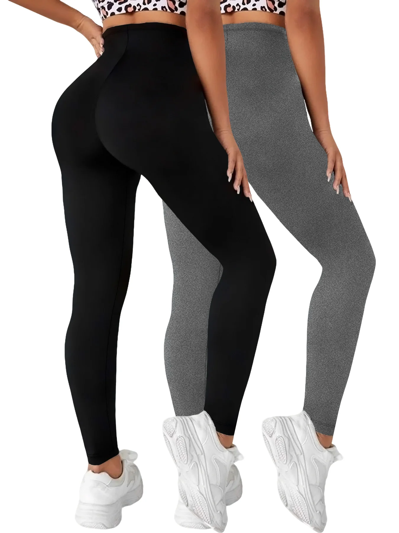

2 Pack Low Rise Women's Leggings with Super Soft Fabric - High Elasticity for Yoga Running Workout and Casual Everyday Wear