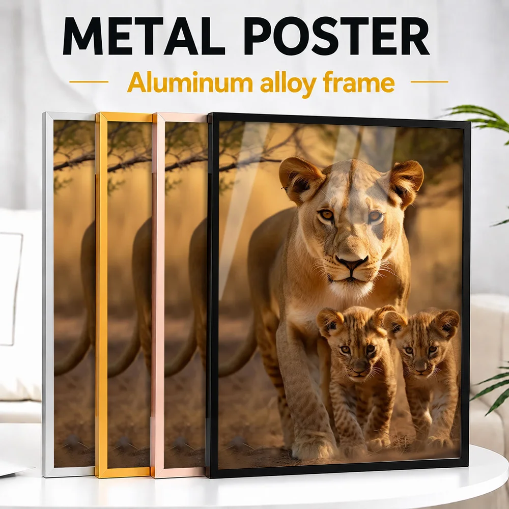 Lioness With Cubs Framed Aluminum Metal Poster Customized Nature Tribute Wall Art Perfect Within Office As Safari Collectors