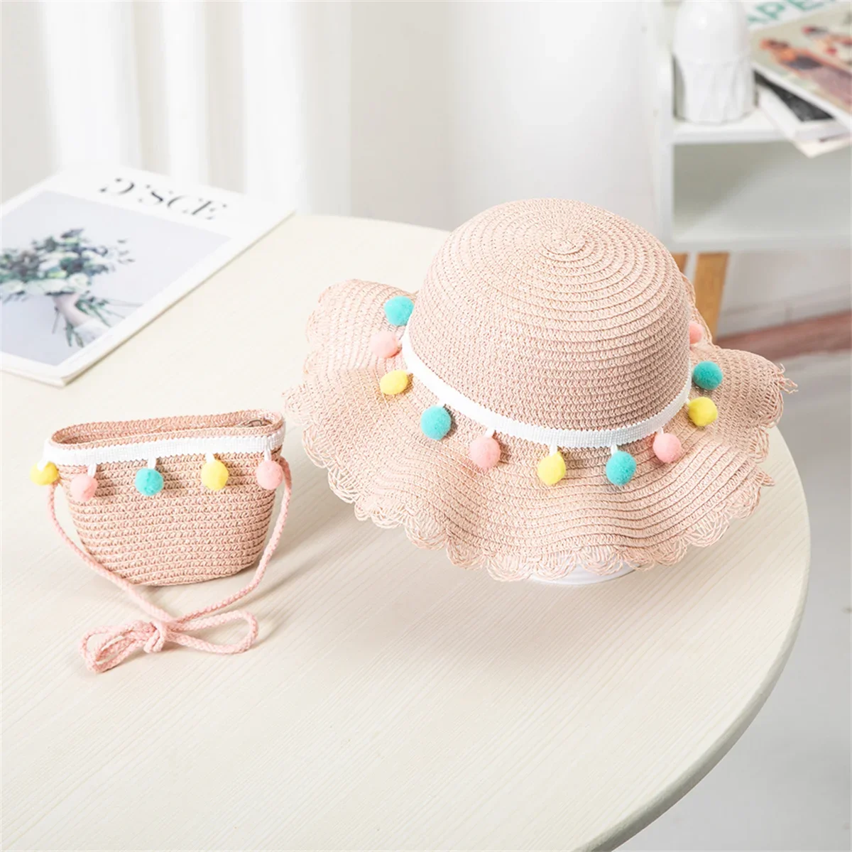 Kids Girls Summer Fashion Children Sunscreen Sun Hat Straw Hat Bag For Girls Cool Hat Girl Cute Breathable BabyAccessories