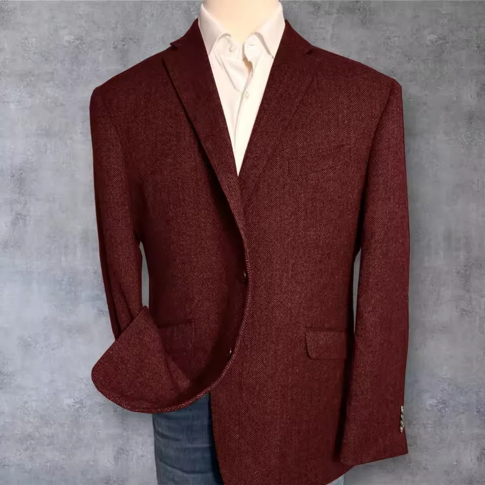 سترة بدلة متعرجة للرجال سترة واحدة الصدر ذات طية صدر السترة بقصة ضيقة وأنيقة ومريحة قابلة للتنفس ملابس عمل معطف رسمي جديد