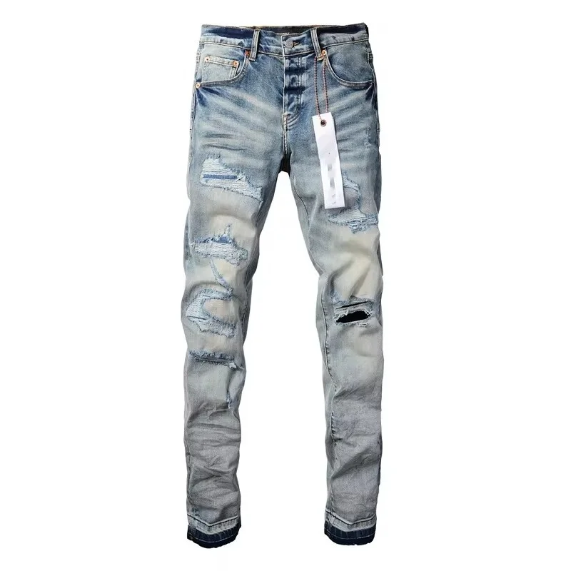 New Fashion Purples jeans man with distressed hole patches Fashion brand Repair Low Rise Skinny Denim pants 29-40 size