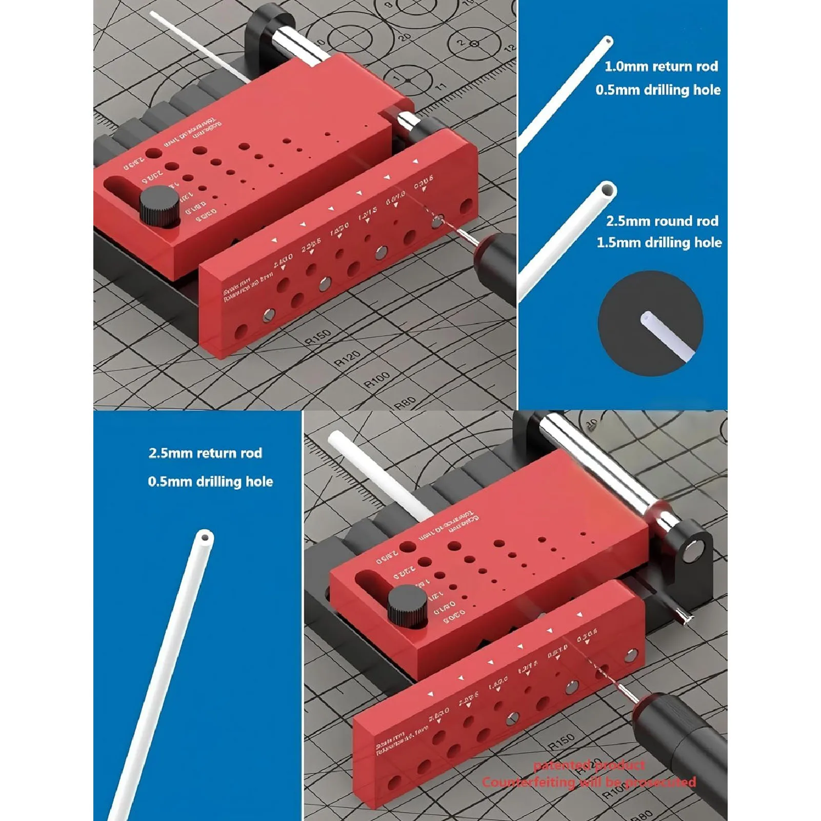 قضيب مستدير لتحديد موقع الحفر المركزي، أداة تحديد موضع البئر، تركيبات دليل لكمة أفقية لبناء النماذج وصناعة الخشب #2