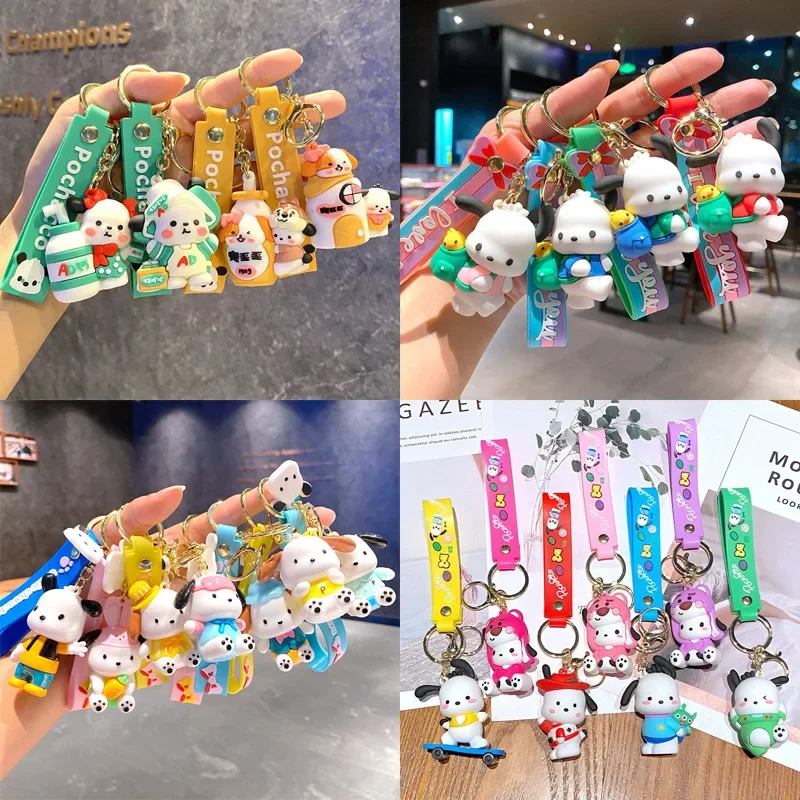 New Cute Sanrio Pochacco Creative Milk Bottle Versatile Styles Keychain Cartoon Key Ring Couple Bag Pendant Small Gift