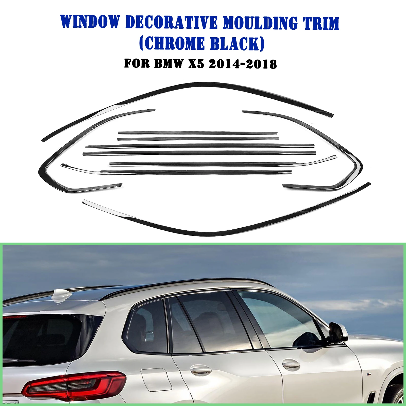 

For BMW X5 2014-2018 Chrome Black Car Exterior Window Decoration Strip Moulding Trim Seal Belt Weatherstrip Decorative