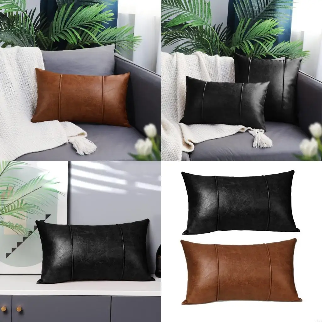 L43A Moisture Proof Decorative Pillow Cover 30x50cm Durability Faux Leather Pillowcase Easy Removal Protectors for Holiday