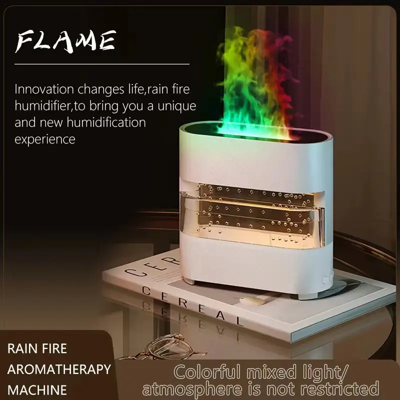 3D Fire Aroma Diffuser Cool Mist Maker Rain Fire Air Humidifier โคมไฟเปลวไฟ Humidifier Diffuser สําหรับห้องนั่งเล่นห้องนอน