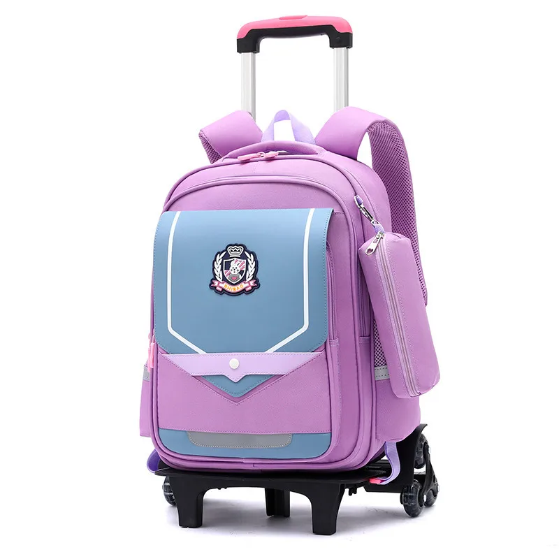 

New British Style Rolling Backpack for Boys Girls Elementary School Bag with Wheels Travel Trolley Bag 2 and 6 Wheels schoolbag